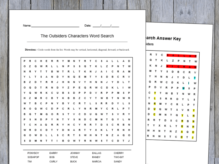 The outsiders word search answer key