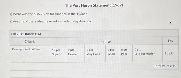The port huron statement was written by apex